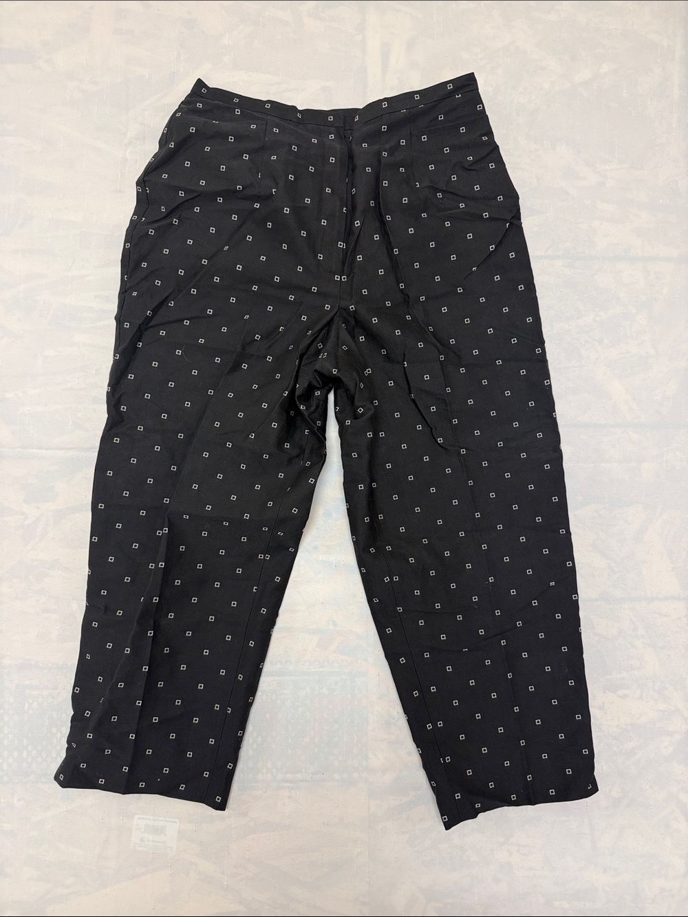 Talbots Black Casual Pull-On Pants with White Square Printy